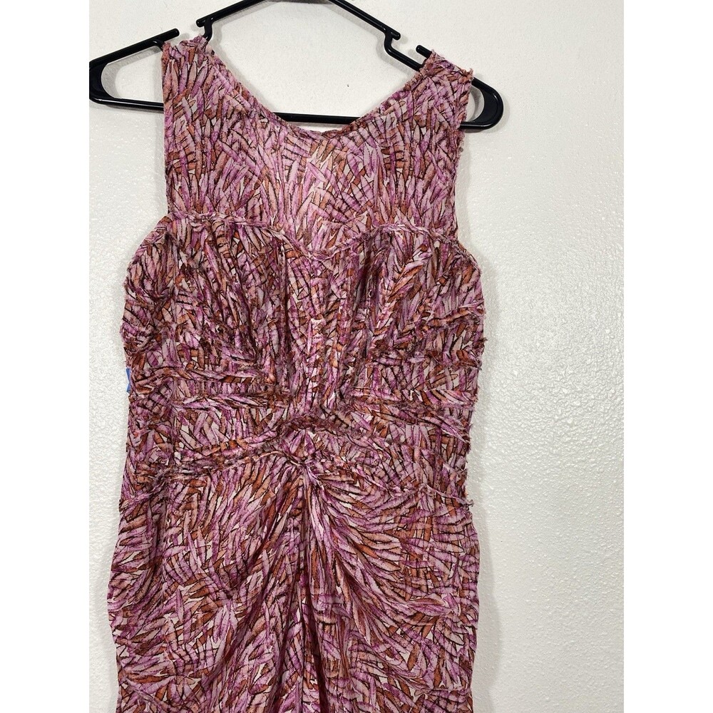 BCBGMAXAZRIA Pink Orange Abstract Print Ruched Draped Midi Dress Size 4 - Picture 6 of 16